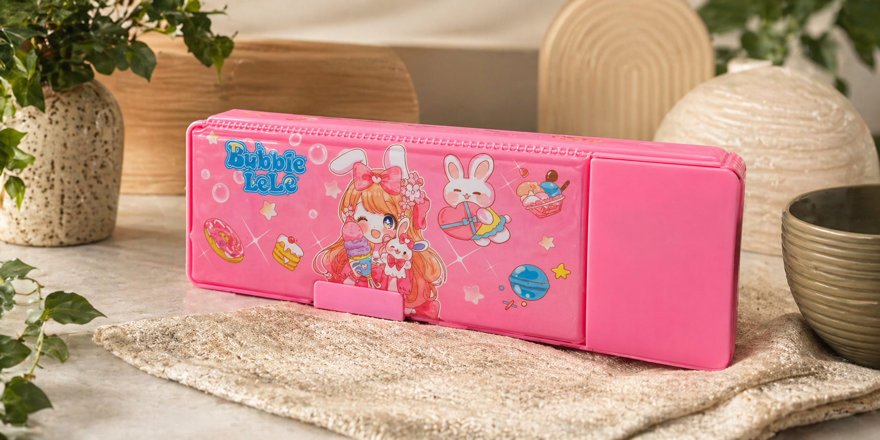Cute Pink Multi-Function Pencil Box for Girls