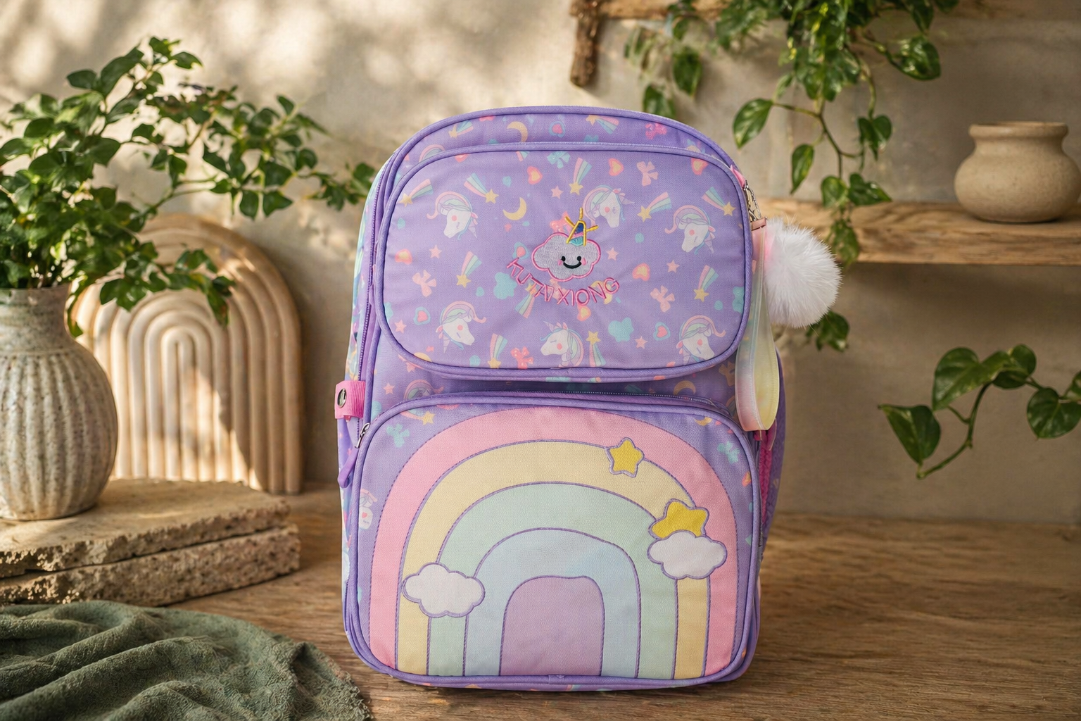 Unicorn Rainbow Kids School Backpack - Purple