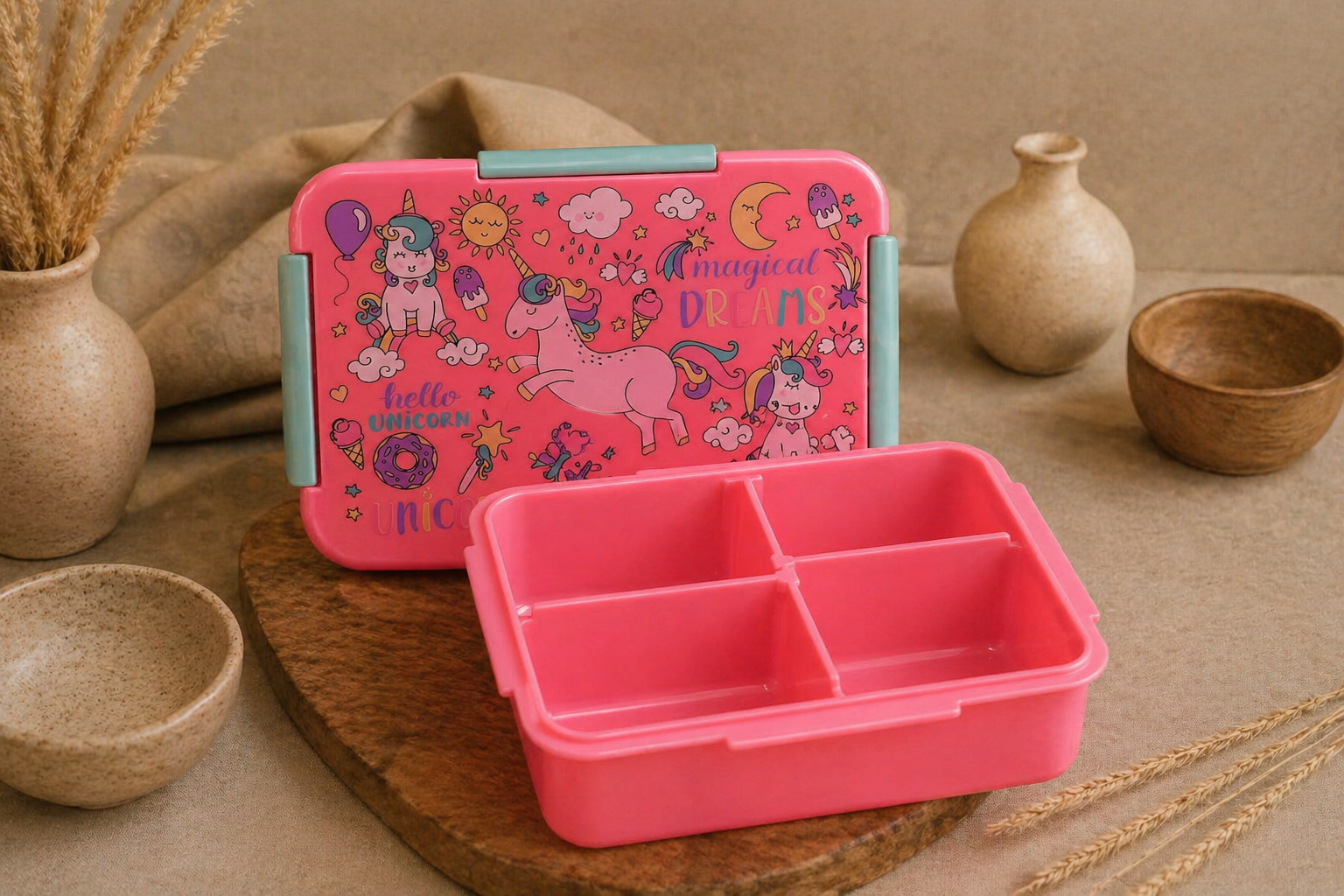 Magical Unicorn Bento Lunch Box for Kids - Pink