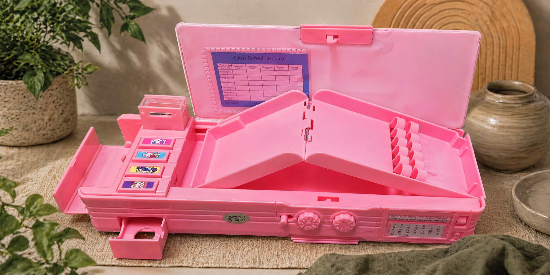 Cute Pink Multi-Function Pencil Box for Girls