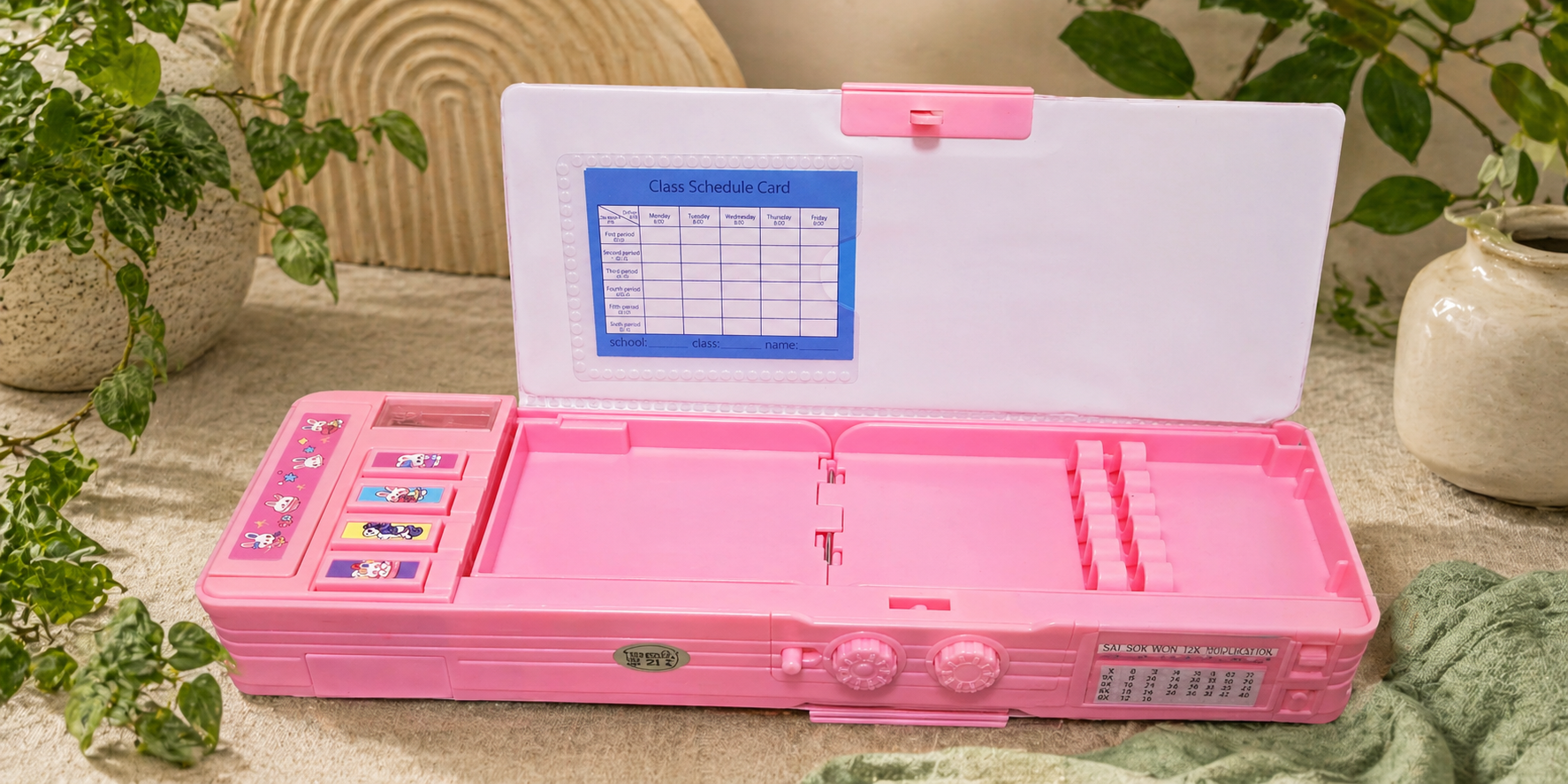 Cute Pink Multi-Function Pencil Box for Girls