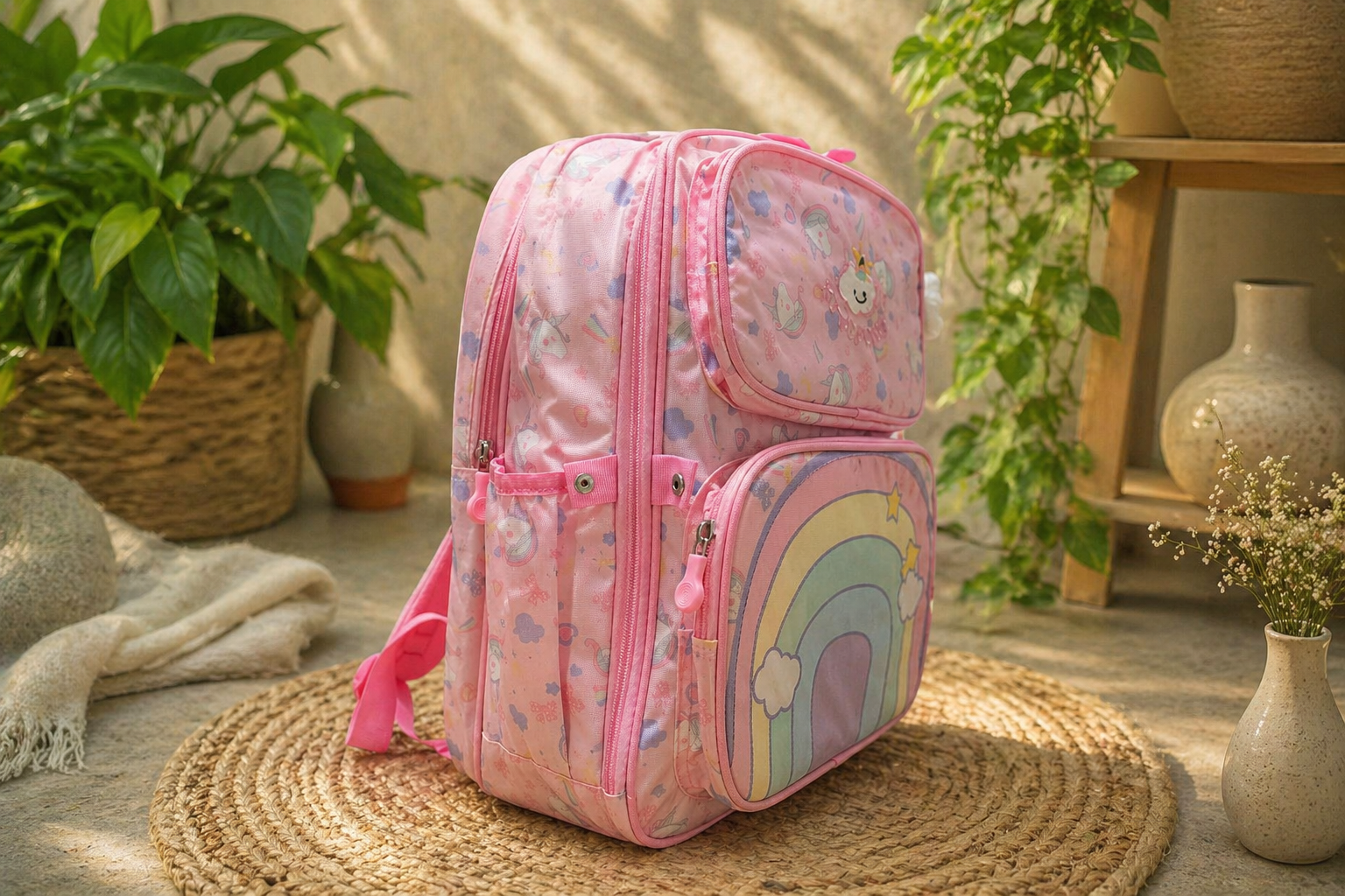 Unicorn Rainbow Kids School Backpack - Pink