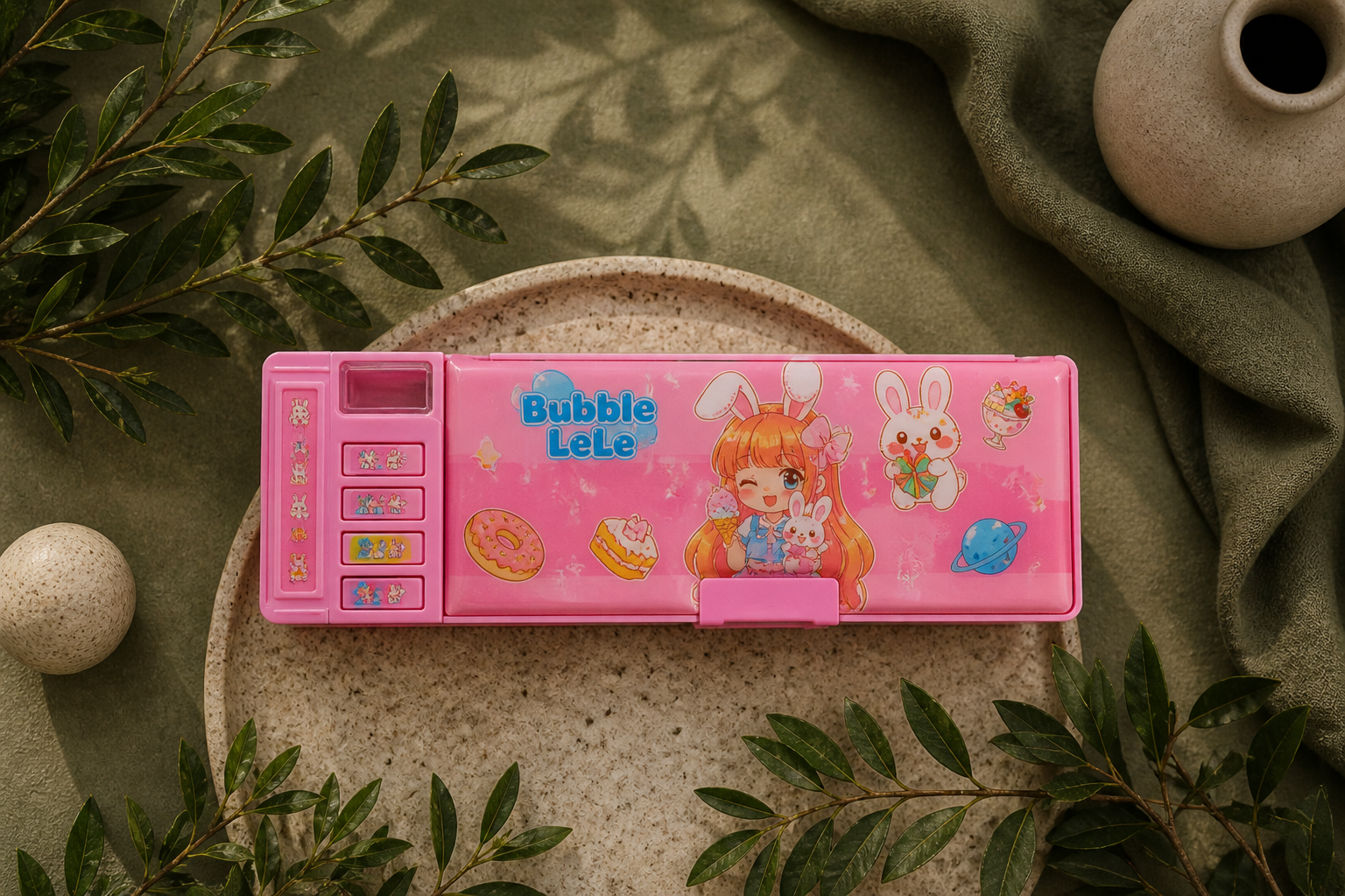 Cute Pink Multi-Function Pencil Box for Girls